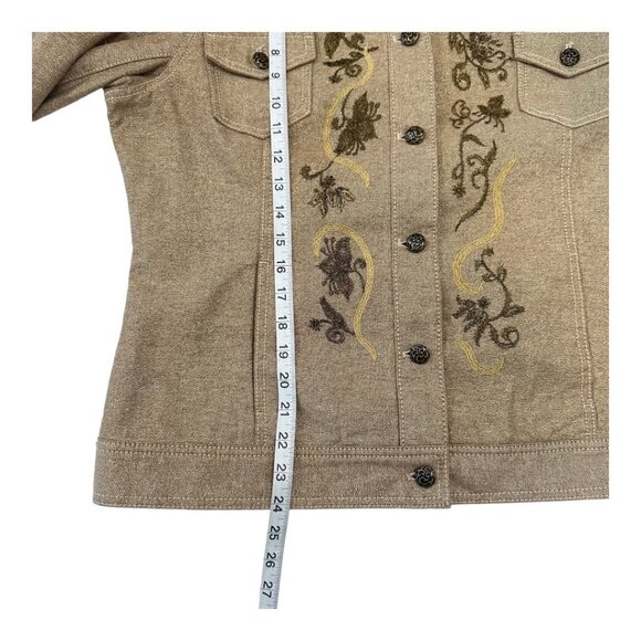Chicos Metallic Embroidered Button-Up Jacket SZ 2 Beige Long Sleeve Cotton Blend - Picture 5 of 16